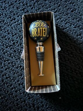 Demdaco " Celebrate "  Bottle Stopper - Black and Gold
